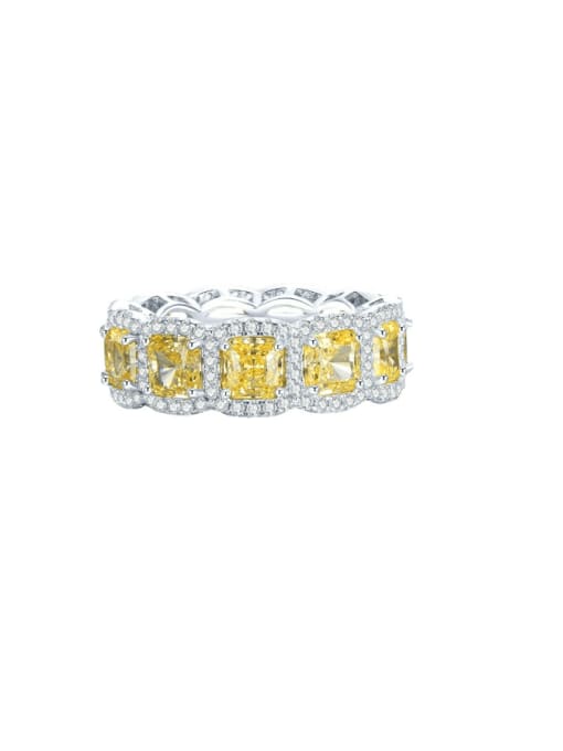 yellow 925 Sterling Silver High Carbon Diamond Flower Luxury Cocktail Ring