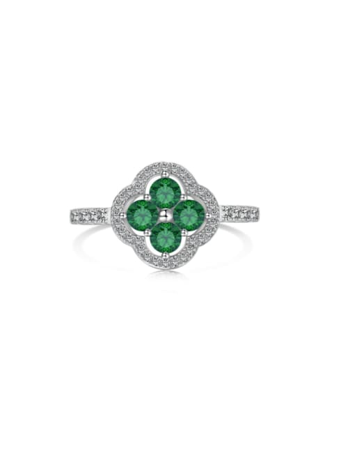 DY120950 S W WG 925 Sterling Silver Cubic Zirconia Clover Dainty Cocktail Ring