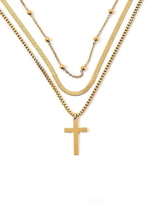 Triple layered cross wearing Titanium Steel Cross Minimalist Multi Strand Necklace