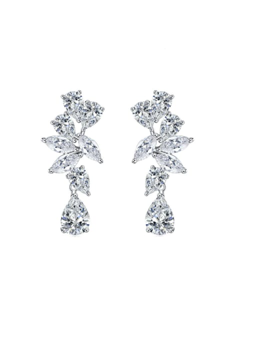 E228 White 925 Sterling Silver High Carbon Diamond Water Drop Luxury Cluster Earring