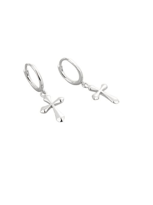 PNJ-Silver 925 Sterling Silver Cross Minimalist Huggie Earring 0