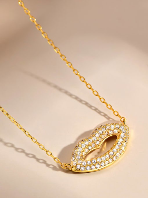 Golden 925 Sterling Silver Cubic Zirconia Mouth Minimalist Necklace