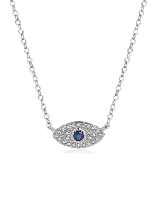 A2858 Platinum 925 Sterling Silver Cubic Zirconia Evil Eye Dainty Necklace