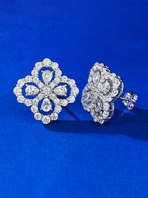 M&J 925 Sterling Silver Cubic Zirconia Clover Luxury Cluster Earring 1