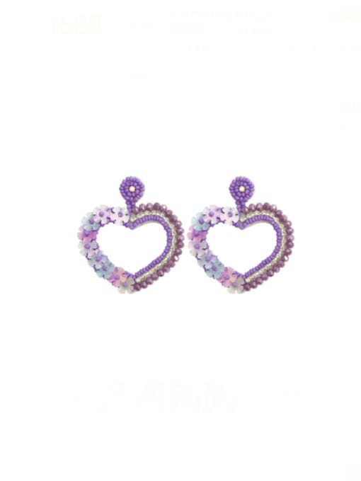 E69052 Purple Alloy MGB beads Heart Hip Hop Pure handmade Weave Earring