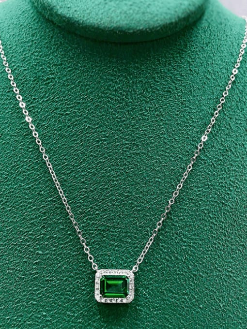 N069 Emerald 925 Sterling Silver Cubic Zirconia Geometric Dainty Necklace