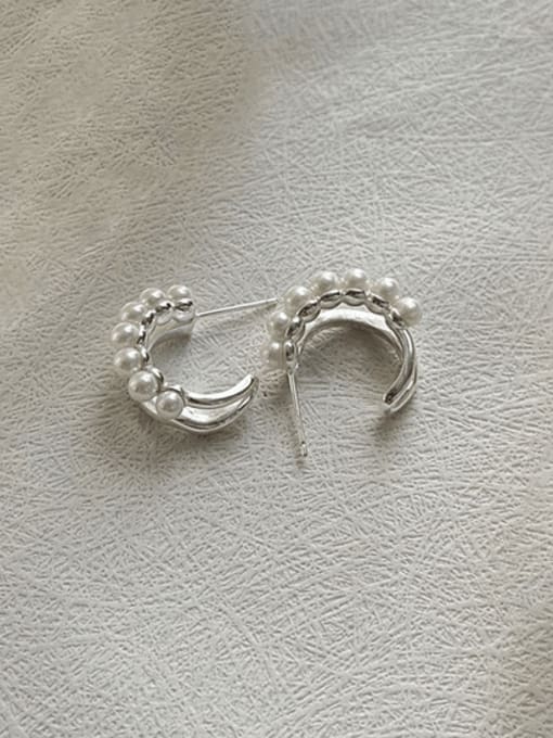 Double layer pearl earrings 925 Sterling Silver Bead Geometric Minimalist Stud Earring