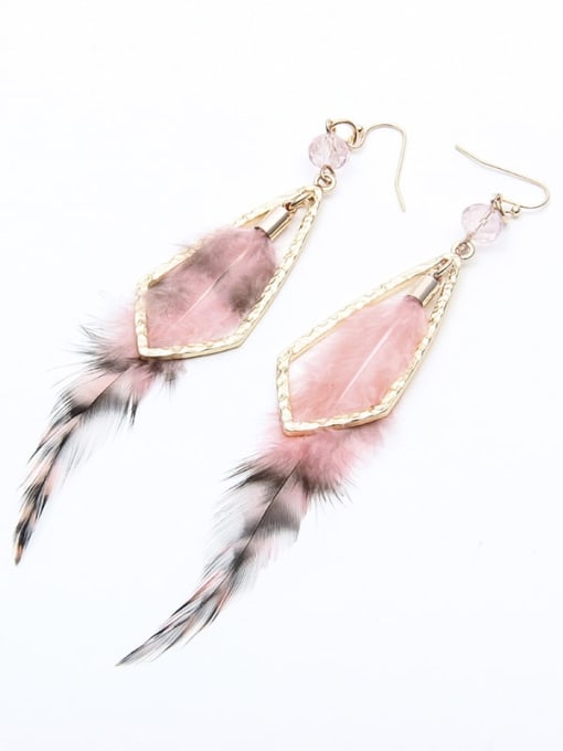 Pink Alloy Feather Bohemia Hand-Woven Drop Earring