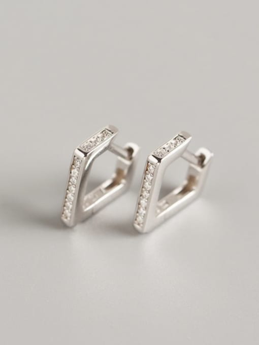 Platinum 925 Sterling Silver Cubic Zirconia Square Trend Huggie Earring
