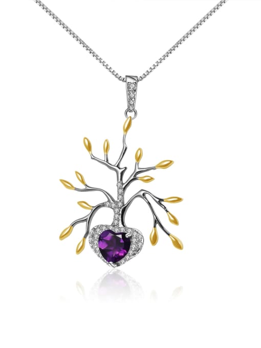 Natural Amethyst Pendant + chain 925 Sterling Silver Natural Topaz  Artisan Tree of Life Pendant Necklace