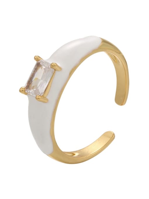 white Brass Enamel Cubic Zirconia Geometric Trend Band Ring