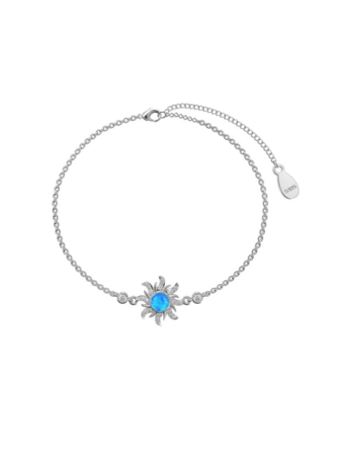 Platinum Blue DY150266 S W BA 925 Sterling Silver Synthetic Opal Flower Trend Link Bracelet