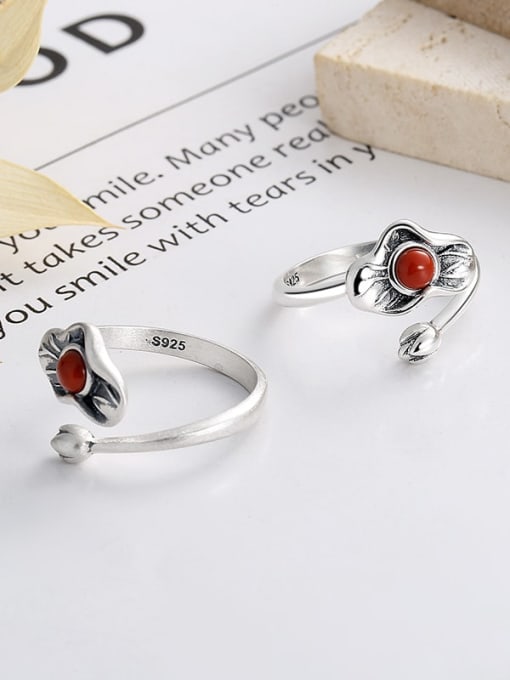 TAIS 925 Sterling Silver Carnelian Flower Vintage Band Ring 2