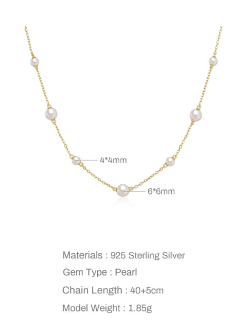 YUANFAN 925 Sterling Silver Imitation Pearl Geometric Minimalist Necklace 2