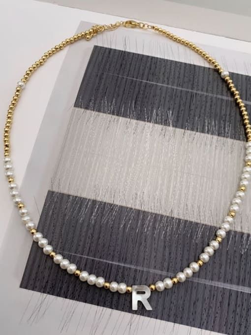 A Titanium Steel Freshwater Pearl Letter Trend Beaded Necklace