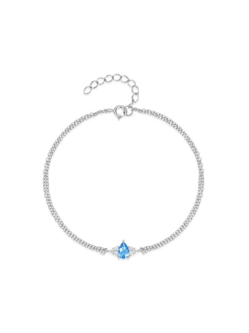 Platinum 925 Sterling Silver Cubic Zirconia Water Drop Minimalist Link Bracelet