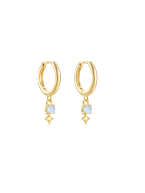 golden 925 Sterling Silver Opal Geometric Minimalist Huggie Earring