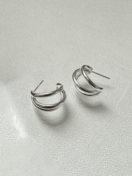 Three-layer earrings 925 Sterling Silver Geometric Minimalist Stud Earring