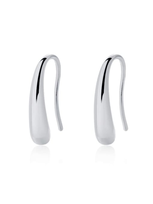 F1862 Platinum 925 Sterling Silver Water Drop Minimalist Hook Earring
