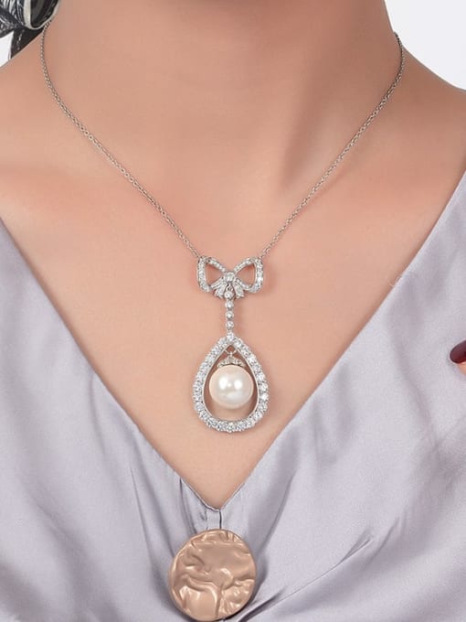 A&T Jewelry 925 Sterling Silver Imitation Pearl Water Drop Minimalist Necklace 1