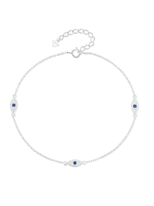 Silver plated 925 Sterling Silver Cubic Zirconia Evil Eye Minimalist   Anklet