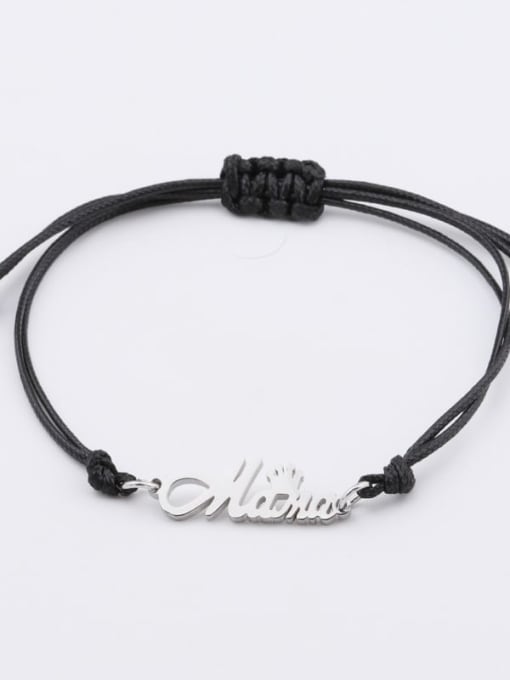 Steel color Stainless steel Crown Wax rope Minimalist Adjustable Bracelet
