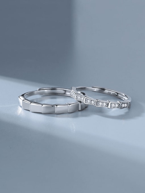 PNJ-Silver 925 Sterling Silver Cubic Zirconia Geometric Minimalist Couple Ring 3