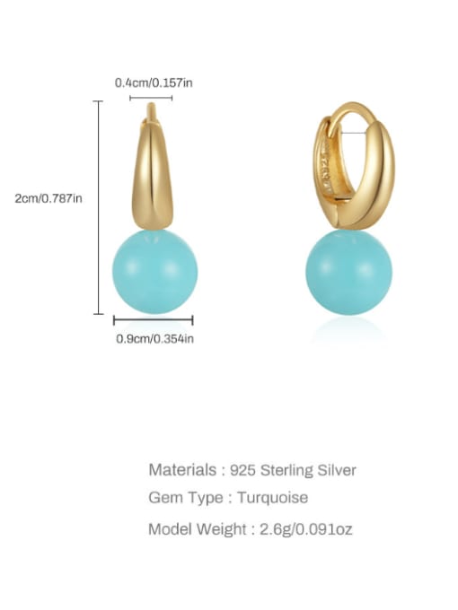 YUANFAN 925 Sterling Silver Turquoise Geometric Minimalist Huggie Earring 2