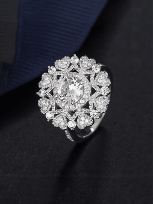 A&T Jewelry 925 Sterling Silver Cubic Zirconia Flower Luxury Band Ring