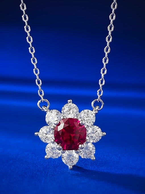 N284 platinum+Red 925 Sterling Silver Cubic Zirconia Flower Luxury Necklace
