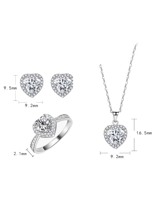 A&T Jewelry 925 Sterling Silver Cubic Zirconia Luxury Heart Earring Ring and Necklace Set 1