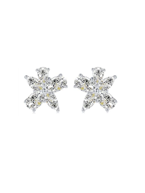 E263 flower shaped earrings 925 Sterling Silver Cubic Zirconia Flower Luxury Cluster Earring