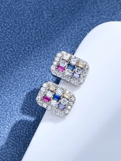 Color diamond 925 Sterling Silver High Carbon Diamond Geometric Luxury Cluster Earring