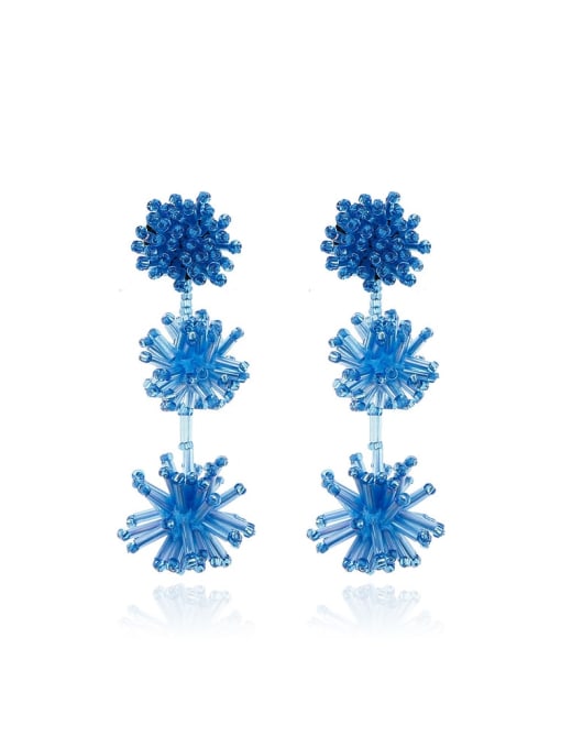 Blue e68782 Alloy Bead Flower Bohemia Hand-Woven Drop Earring