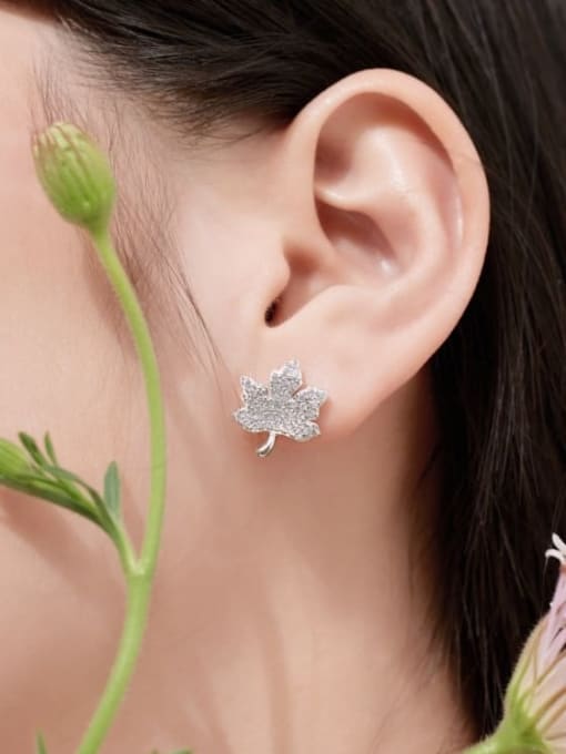 STL-Silver Jewelry 925 Sterling Silver Cubic Zirconia Leaf Luxury Cluster Earring 1