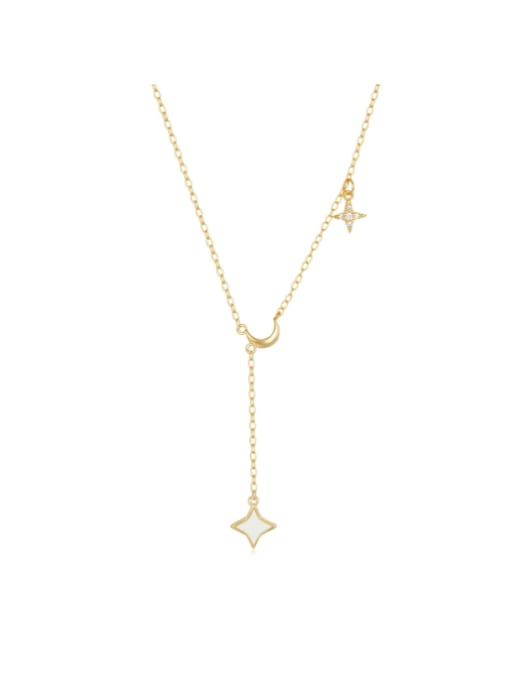 golden 925 Sterling Silver Shell Star Minimalist Lariat Necklace