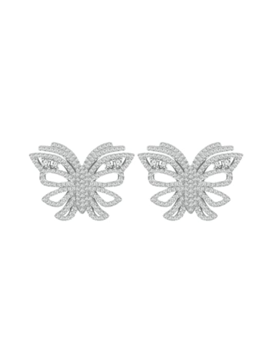 A&T Jewelry 925 Sterling Silver Cubic Zirconia Butterfly Statement Cluster Earring 0