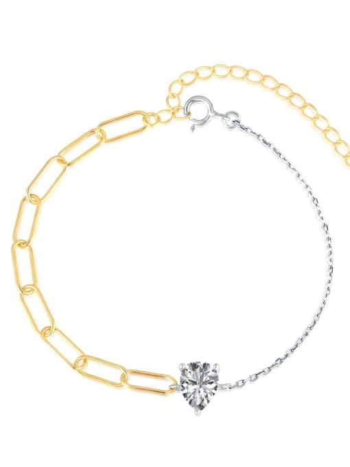 STL-Silver Jewelry 925 Sterling Silver Cubic Zirconia Heart Minimalist Link Bracelet
