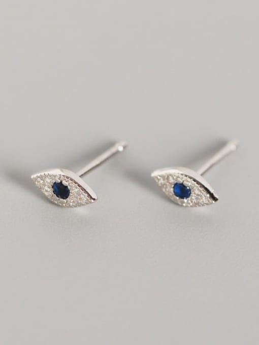 Platinum 925 Sterling Silver Rhinestone Blue Evil Eye Trend Stud Earring
