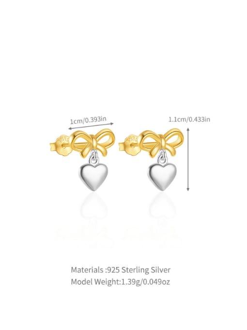 YUANFAN 925 Sterling Silver Bowknot Heart Minimalist Drop Earring 2