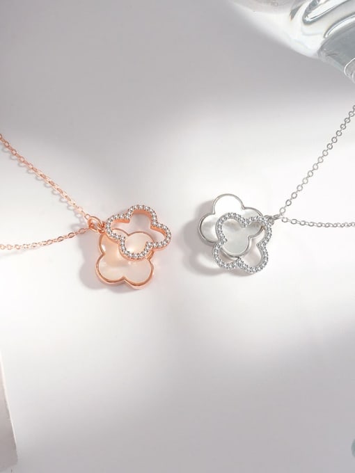 PNJ-Silver 925 Sterling Silver Shell Clover Minimalist Necklace 2