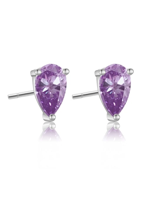 Platinum Purple 925 Sterling Silver Cubic Zirconia Water Drop Dainty Stud Earring