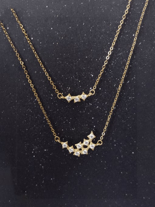 YA0050 gold necklace 925 Sterling Silver Cubic Zirconia Geometric Minimalist Multi Strand Necklace