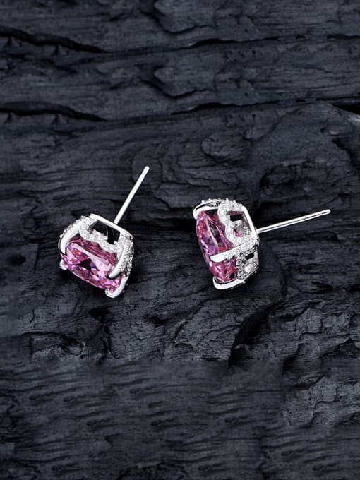 A&T Jewelry 925 Sterling Silver High Carbon Diamond Square Dainty Stud Earring 3