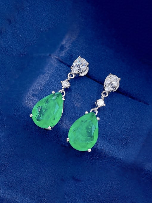 Grandmother Green 925 Sterling Silver Cubic Zirconia Pear Shaped Luxury Drop Earring