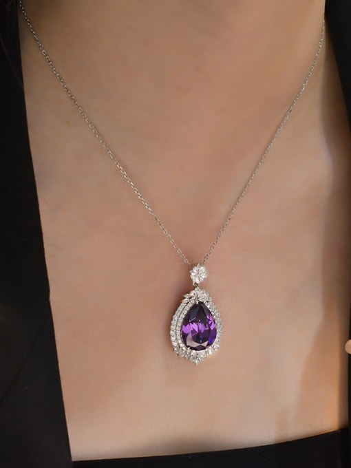 Purple 925 Sterling Silver High Carbon Diamond Water Drop Luxury Necklace
