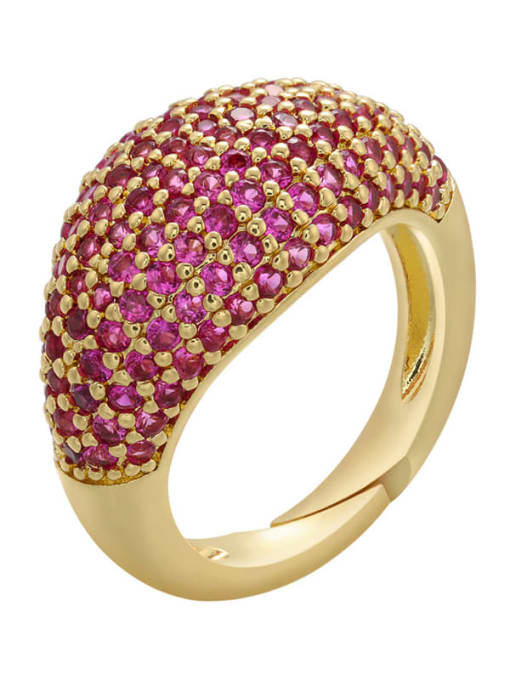 Golden Red Diamond Brass Rhinestone Geometric Trend Band Ring