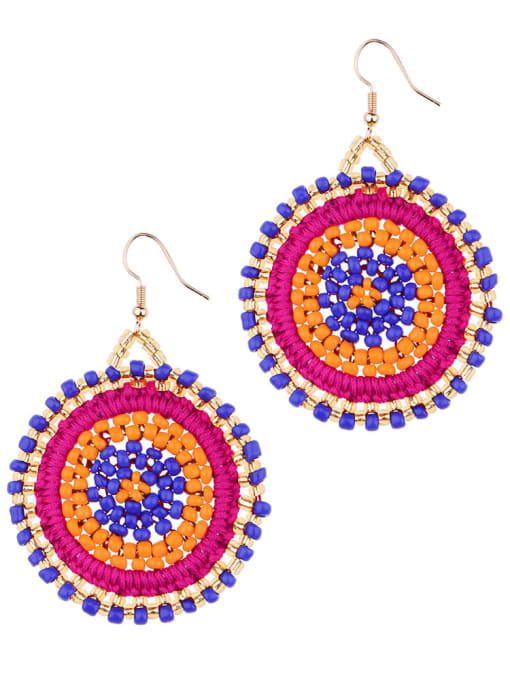 Rose violet e68675 Alloy Bead embroidery threads Round Bohemia Hand-Woven Drop Earring