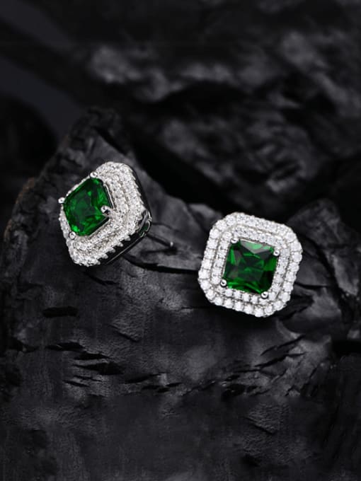 Green diamond 925 Sterling Silver Cubic Zirconia Square Luxury Cluster Earring