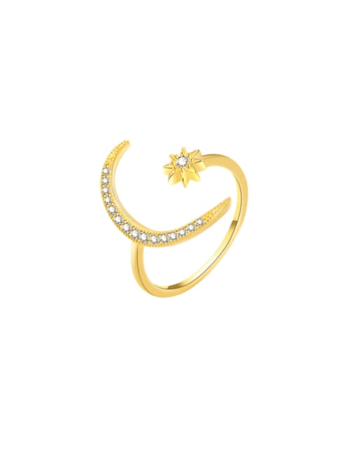 18k gold 925 Sterling Silver Cubic Zirconia Moon Minimalist Band Ring
